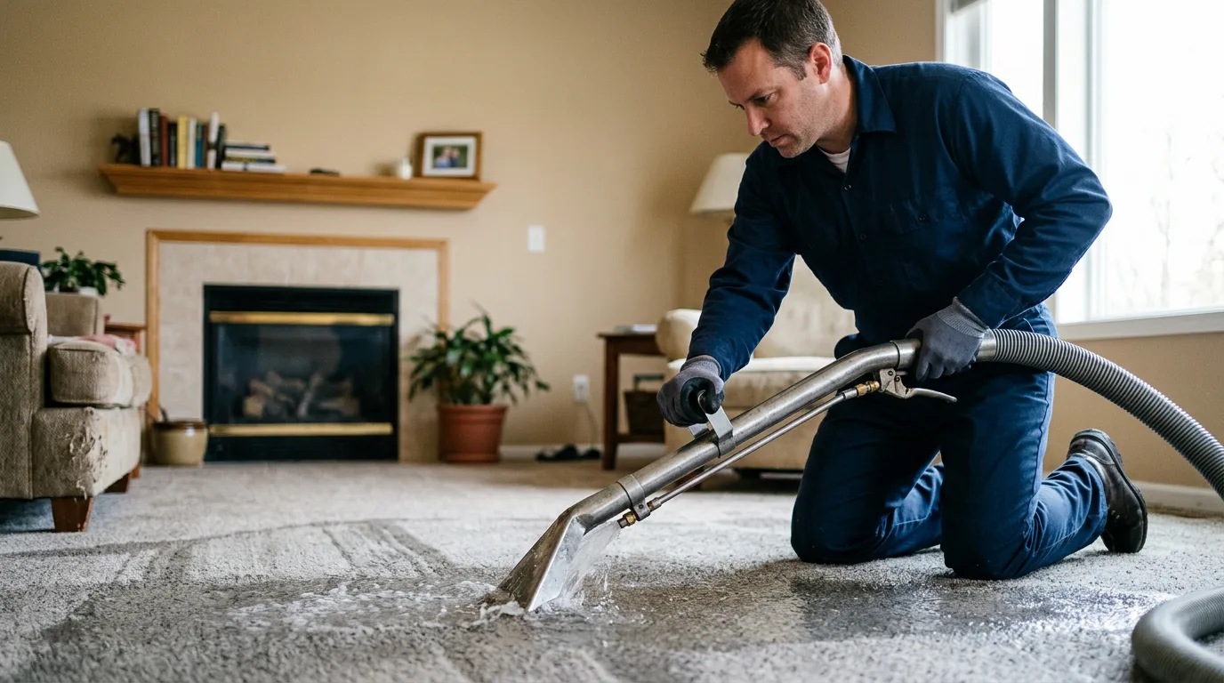 Water damage restoration technician working near Kingston, MO